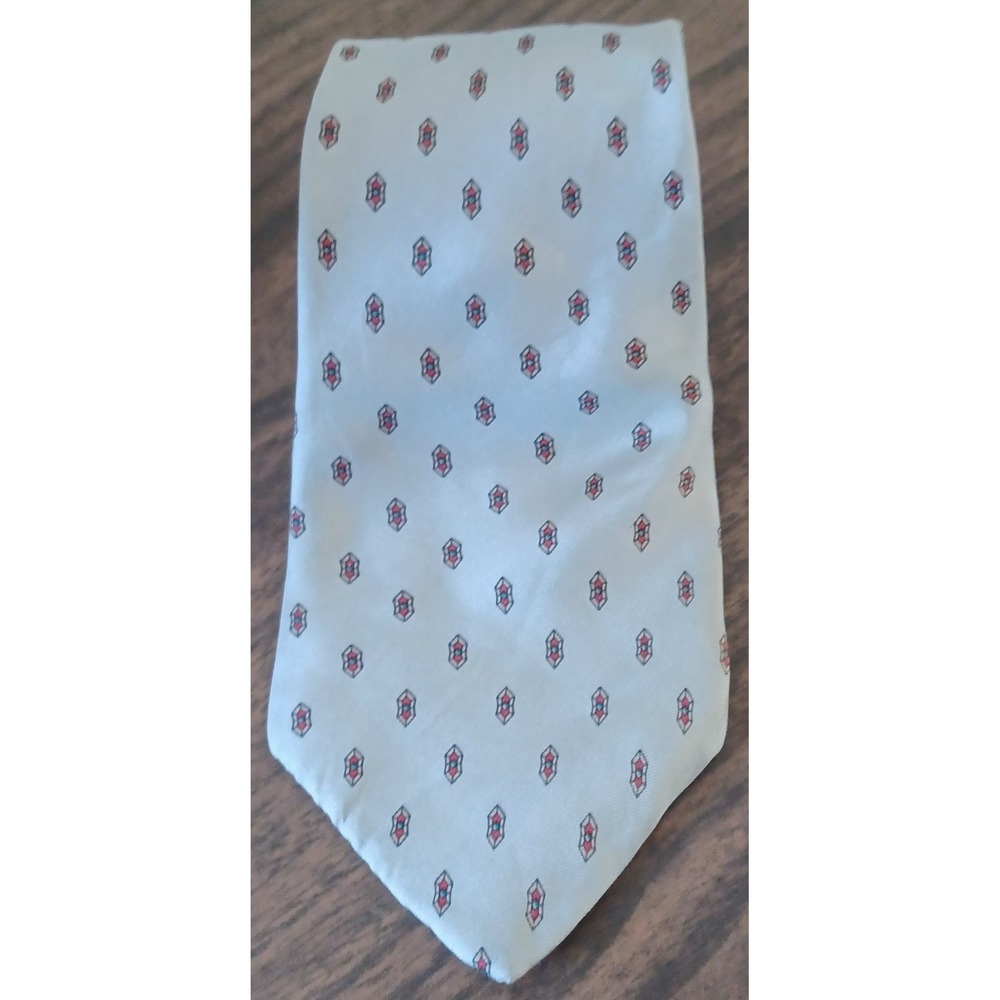 Austin Reed Necktie Men Silver Grey Red Blue Geometric Medallion Silk Crafters